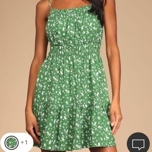 Lulus Green Floral Mini Sundress XL